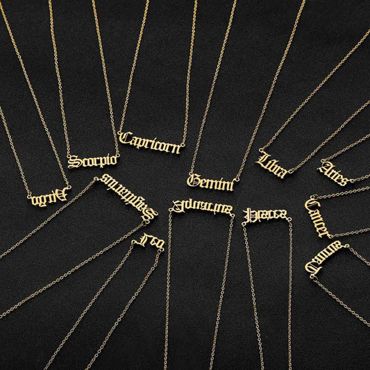 Zodiac Letter Pendant Necklace – Stainless Steel Chain with Symbolic Charm