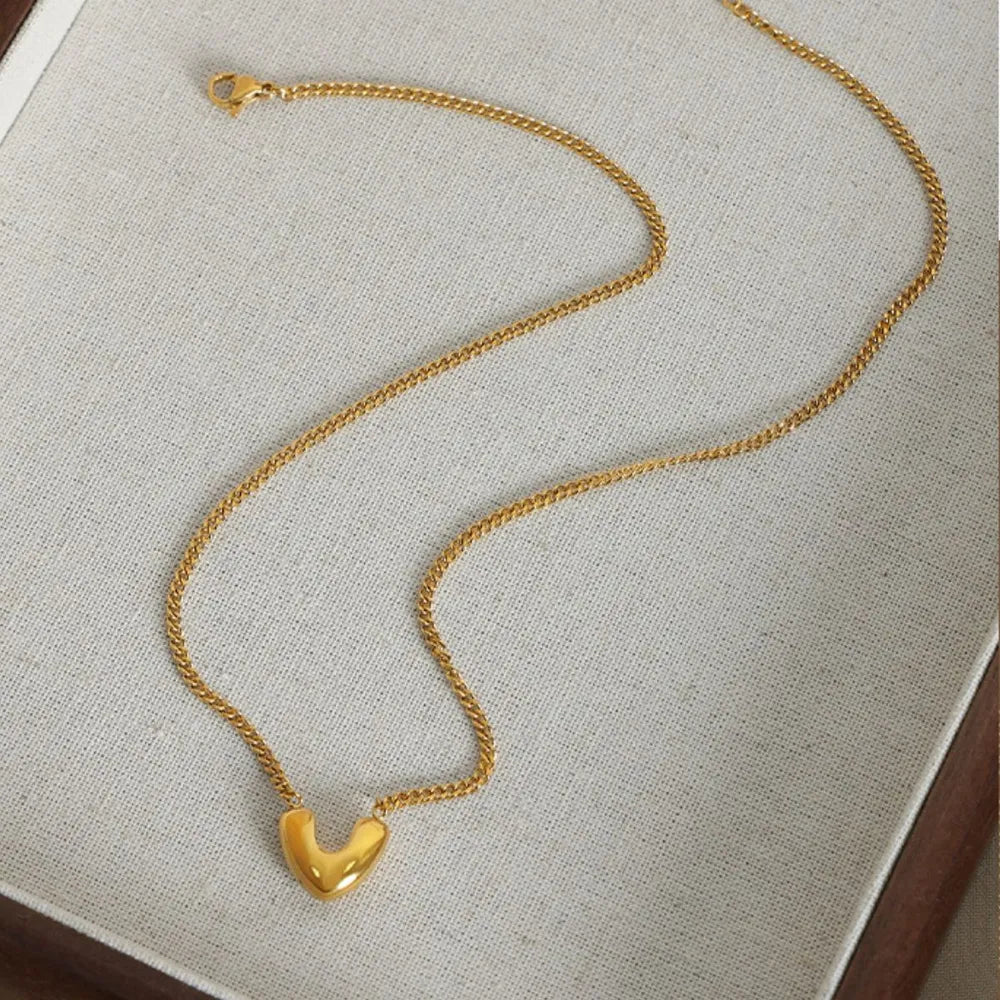 Gold-Plated Heart Pendant Necklace – Minimalist Titanium Steel Jewelry
