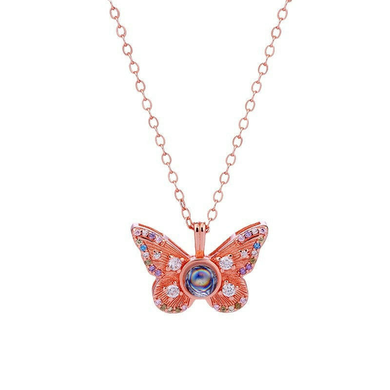 Colorful Butterfly Projection Pendant with Diamonds & Photo.