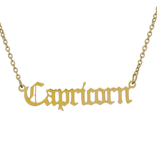 Zodiac Letter Pendant Necklace – Stainless Steel Chain with Symbolic Charm