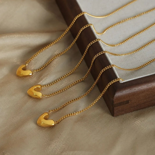 Gold-Plated Heart Pendant Necklace – Minimalist Titanium Steel Jewelry