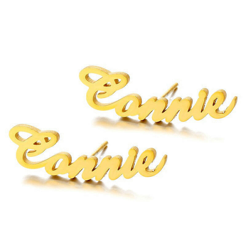 Personalized Name Stud Earrings 18K Plated Stainless Steel.