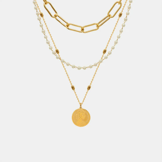 Elegant Three-Layer Synthetic Pearl Necklace – Gold-Plated Titanium Steel