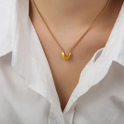 Gold-Plated Heart Pendant Necklace – Minimalist Titanium Steel Jewelry