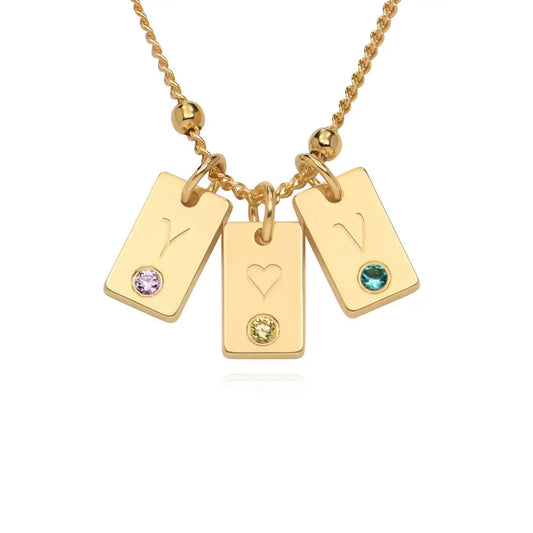 Initial Birthstone Tag Necklace Tiny Name Tag