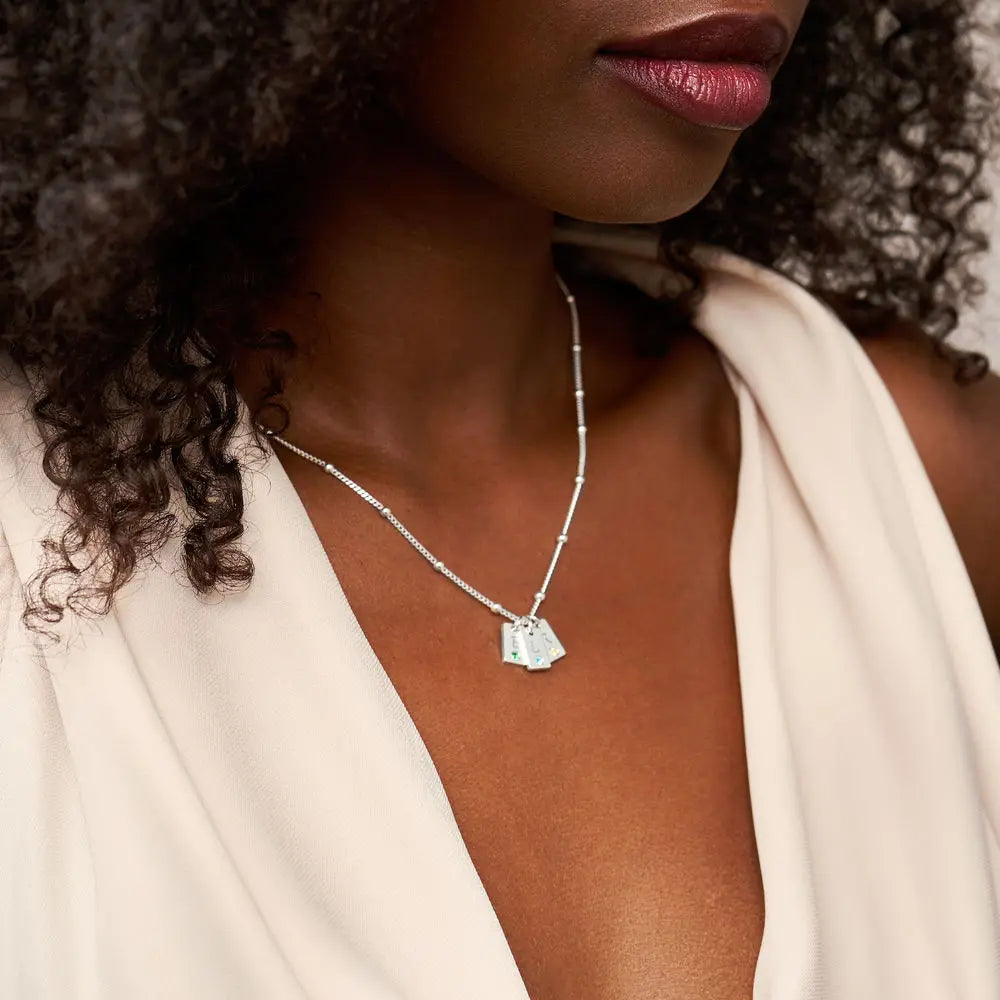 Initial Birthstone Tag Necklace Tiny Name Tag