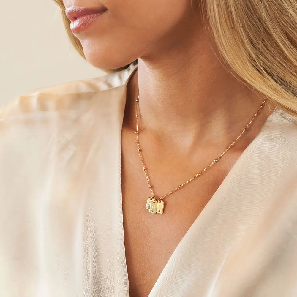Initial Birthstone Tag Necklace Tiny Name Tag