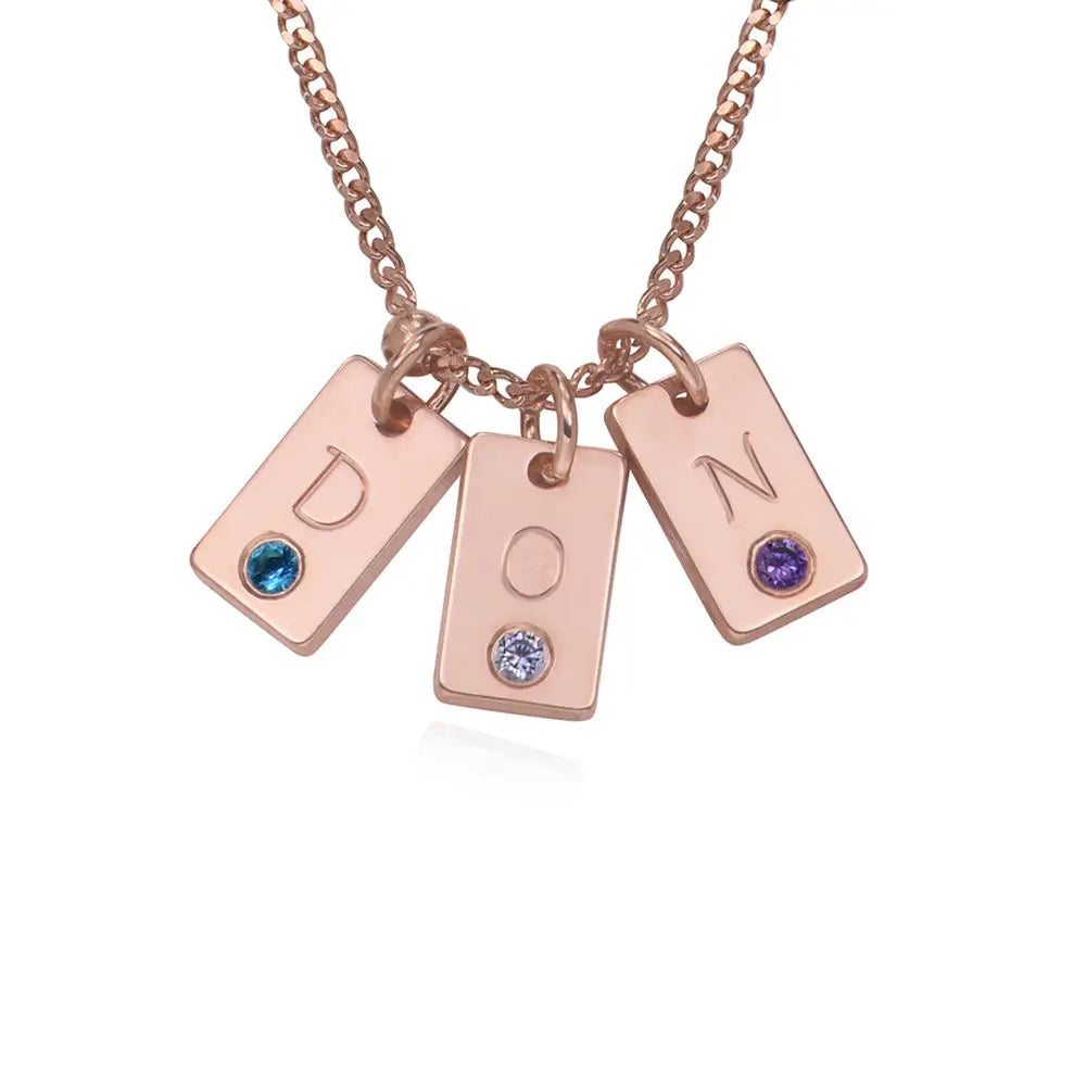 Initial Birthstone Tag Necklace Tiny Name Tag