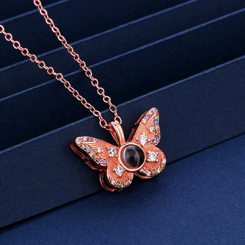 Colorful Butterfly Projection Pendant with Diamonds & Photo.