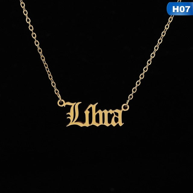 Zodiac Letter Pendant Necklace – Stainless Steel Chain with Symbolic Charm