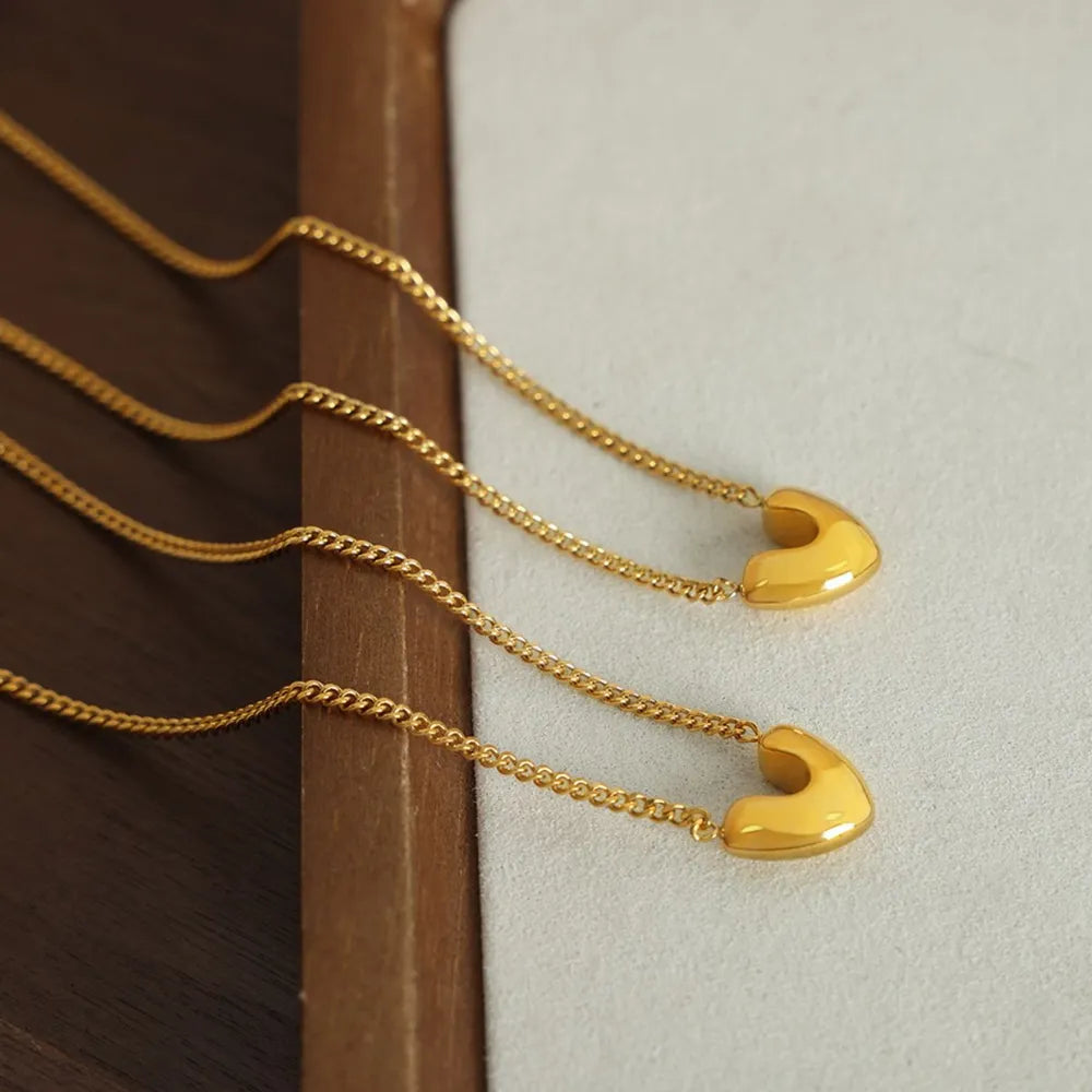 Gold-Plated Heart Pendant Necklace – Minimalist Titanium Steel Jewelry