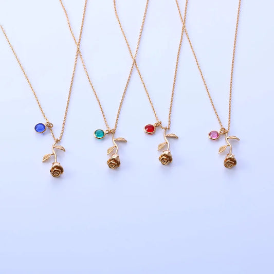 3D Rose Necklace Personalized Custom Birthstone