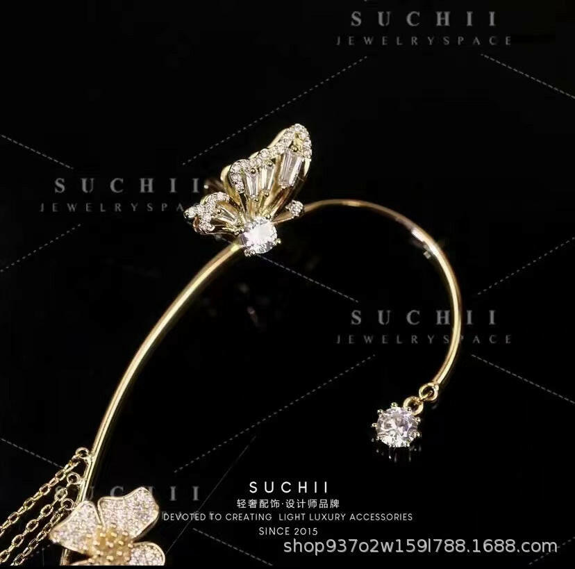 Zirconia Butterfly Tassel Ear Clip.