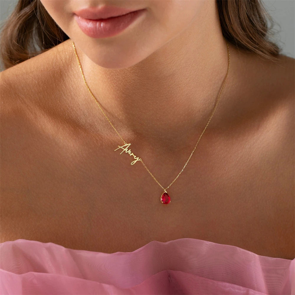 Custom Name Birthstone Necklace Personalized Jewelry