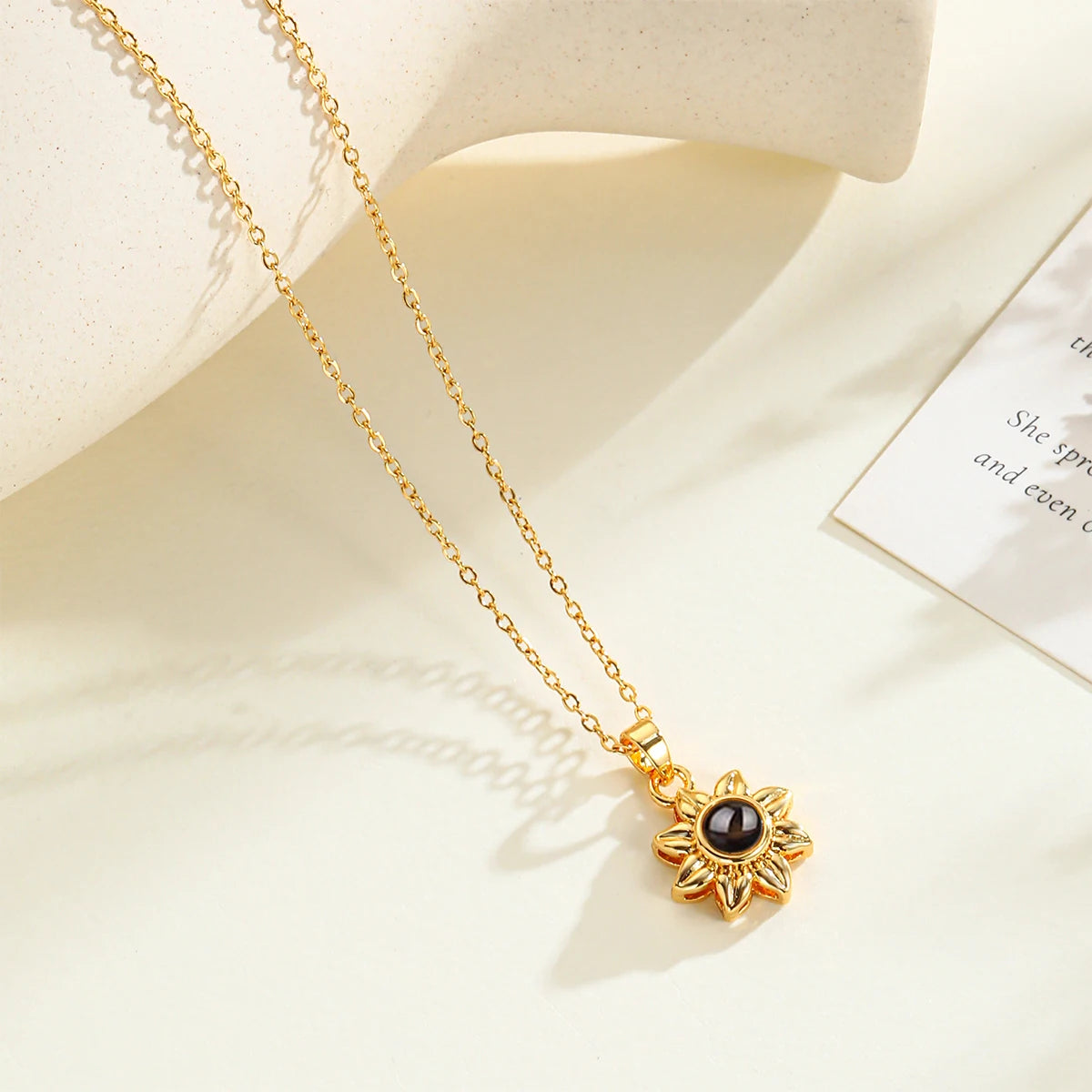 Personalized Projection Photo Necklace Custom Picture Sunflower Pendant