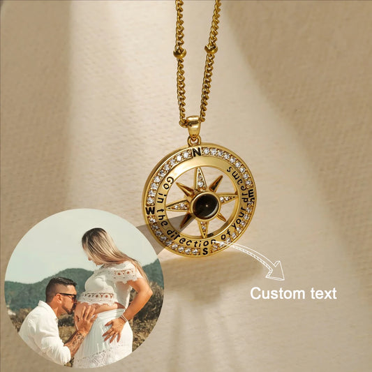 Customization Photo Projection Compass Necklace