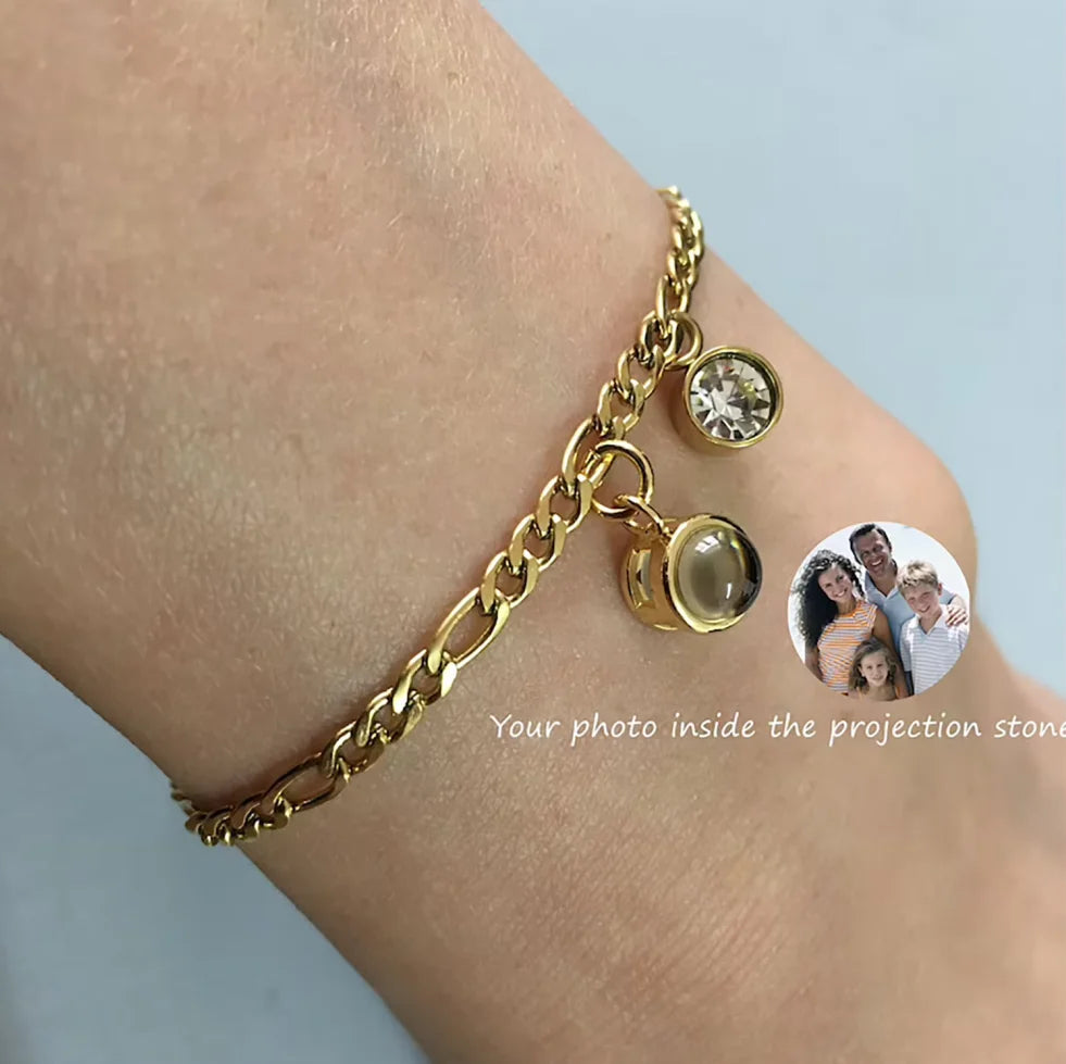 Projection Photo Bracelet With Birthstone Circle Pendant