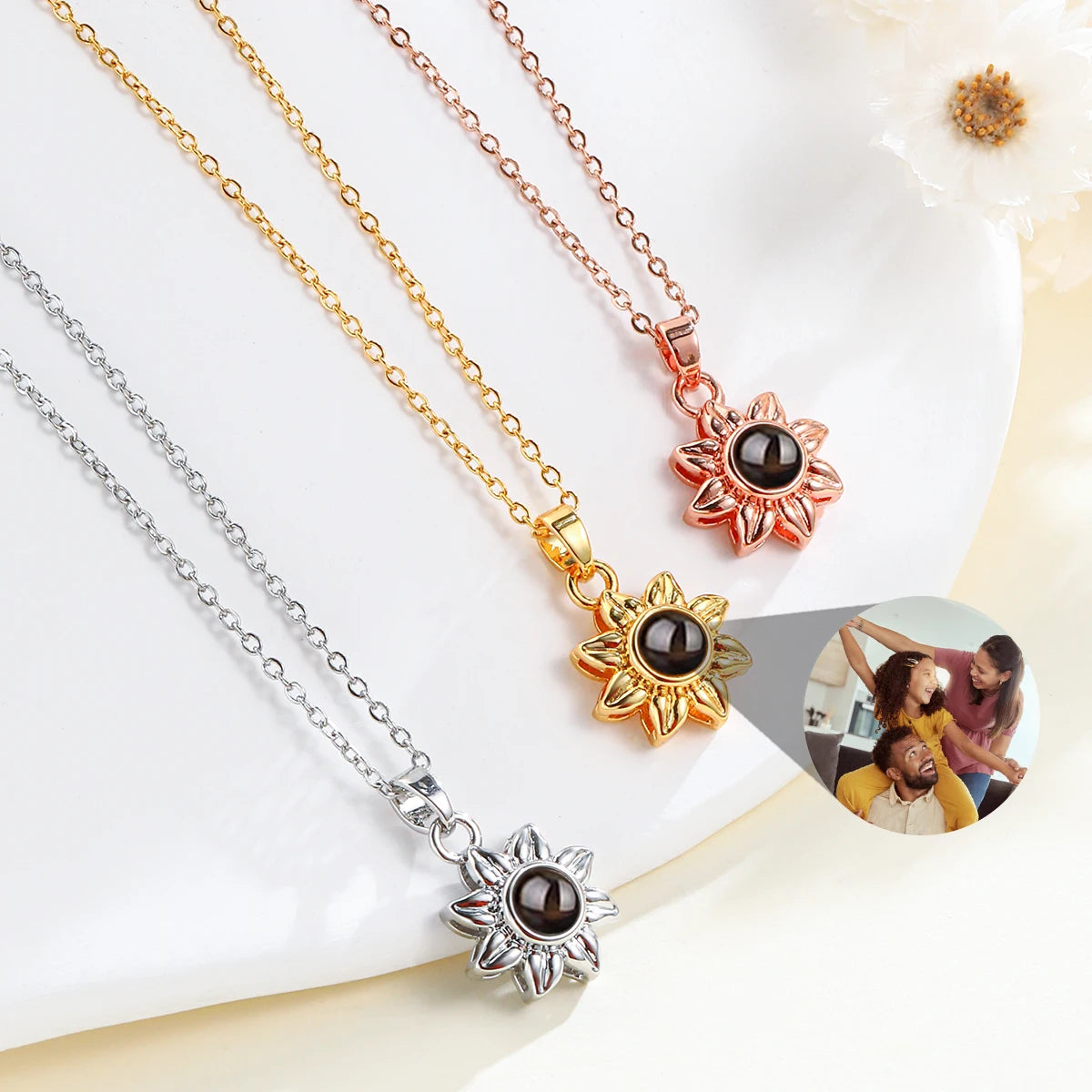 Personalized Projection Photo Necklace Custom Picture Sunflower Pendant