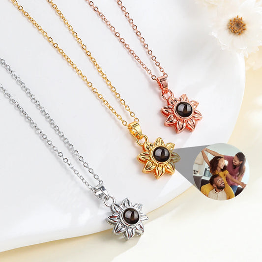 Personalized Projection Photo Necklace Custom Picture Sunflower Pendant
