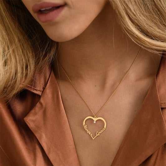 Personalized 2 Names on Heart Pendant Necklace