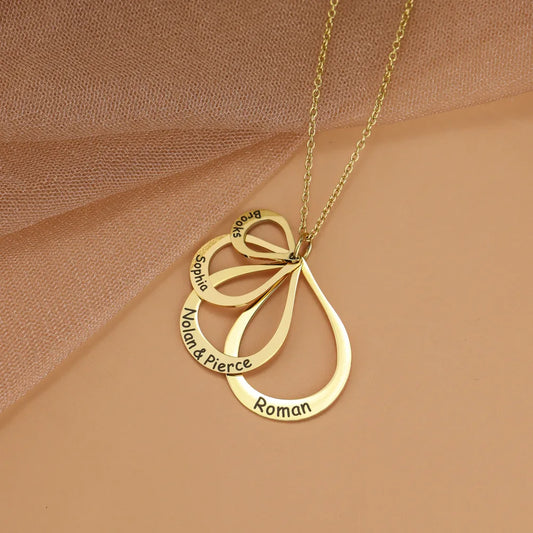 Water Drop Pendant Personalized Engrave 4 Names