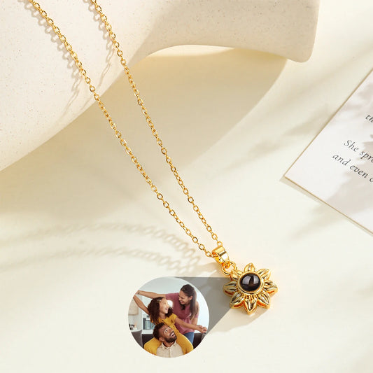 Personalized Projection Photo Necklace Custom Picture Sunflower Pendant