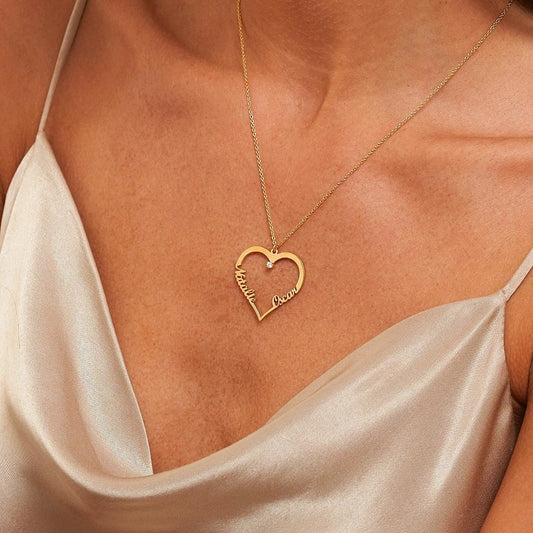 Personalized 2 Names on Heart Pendant Necklace