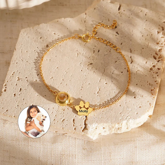 Custom Pet Name Bracelet with Photo Projection