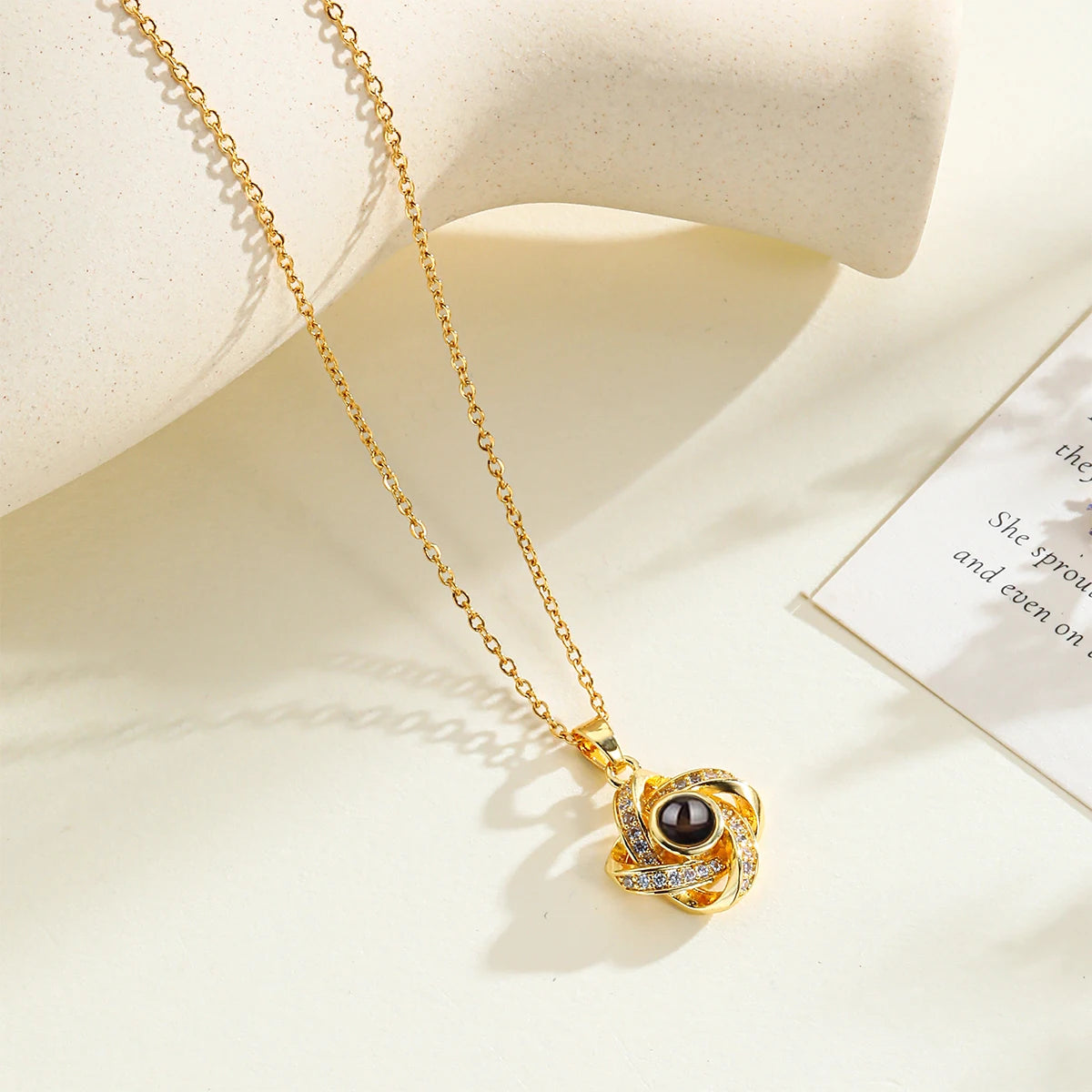 Personalized Projection Photo Necklace Custom Picture Sunflower Pendant