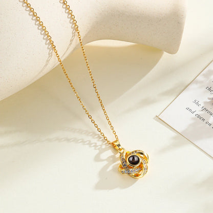 Personalized Projection Photo Necklace Custom Picture Sunflower Pendant