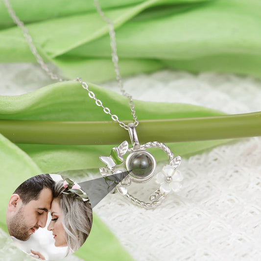 925 Silver Heart Projection Necklace Custom Photo Flower Pendant for Women