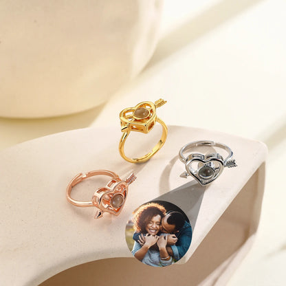 Custom Photo Projection Heart Ring Personalized Couple