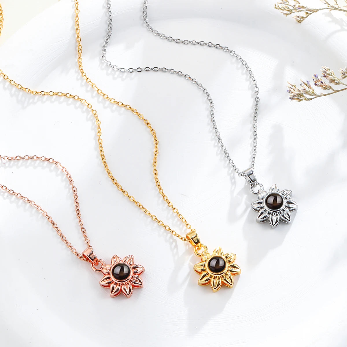 Personalized Projection Photo Necklace Custom Picture Sunflower Pendant