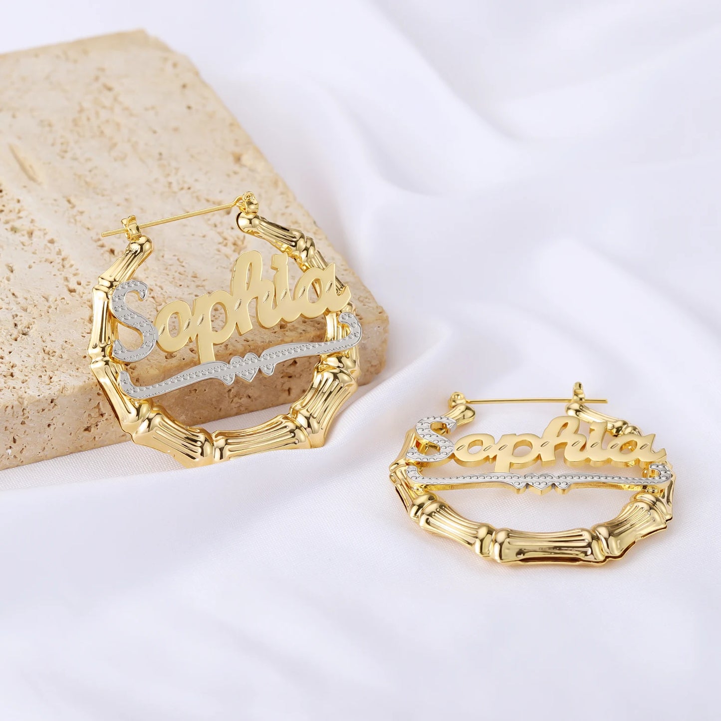 Custom Name Hoop Earrings for Women – 18K Gold Plated Stainless Steel