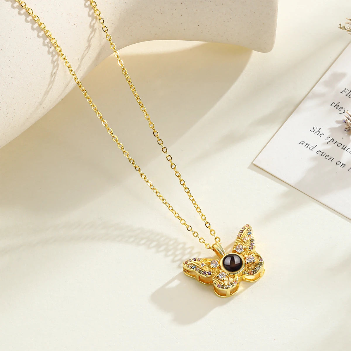 Personalized Projection Photo Necklace Custom Picture Sunflower Pendant